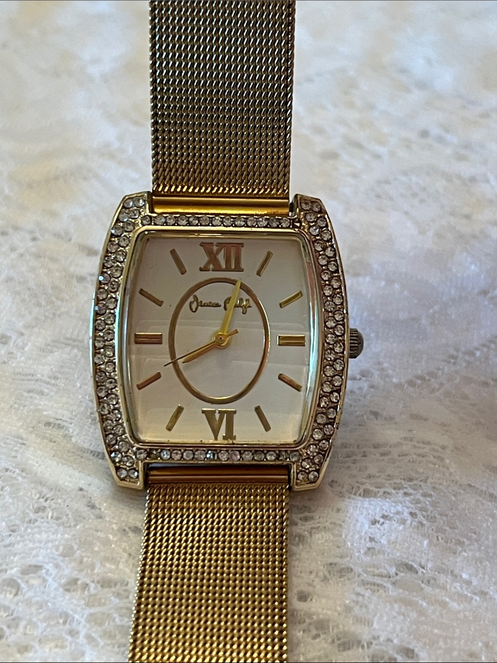 Jessica Carlyle Gold Crystal-Accent Mesh Strap Women's Watch